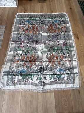Vintage Chinese Silk Brocade Tapestry Scarf Tablecloth Chinoiserie 88x48